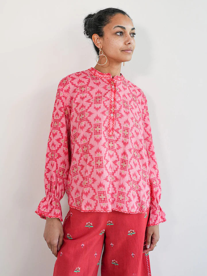 Nimo with Love Broom Blouse | Coral Ikat