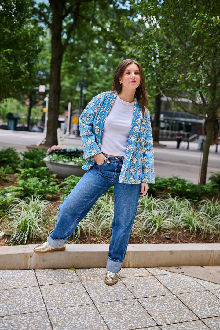 Allison Reversible Quilted Jacket | Blue Daisy