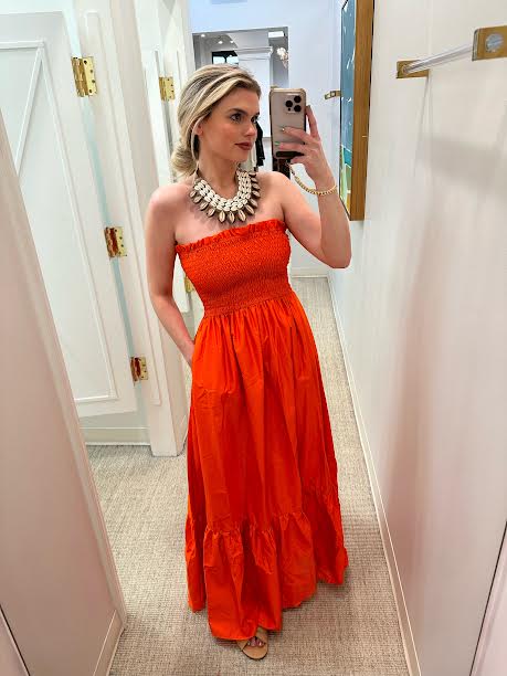 Kasia Cosmos Strapless Smocked Maxi Dress | Orange
