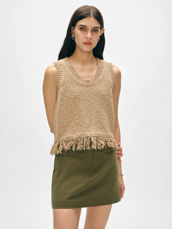 Cotton Slub Fringe Tank | Sable