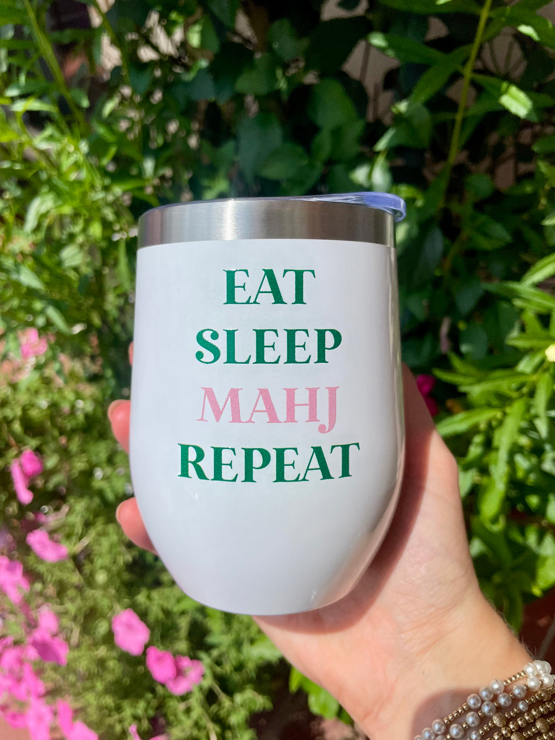Eat Sleep Mahj Repeat Wine Tumbler