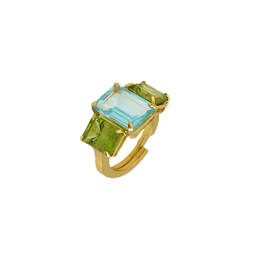 Annette Ring | Blue Quartz and Peridot Sides