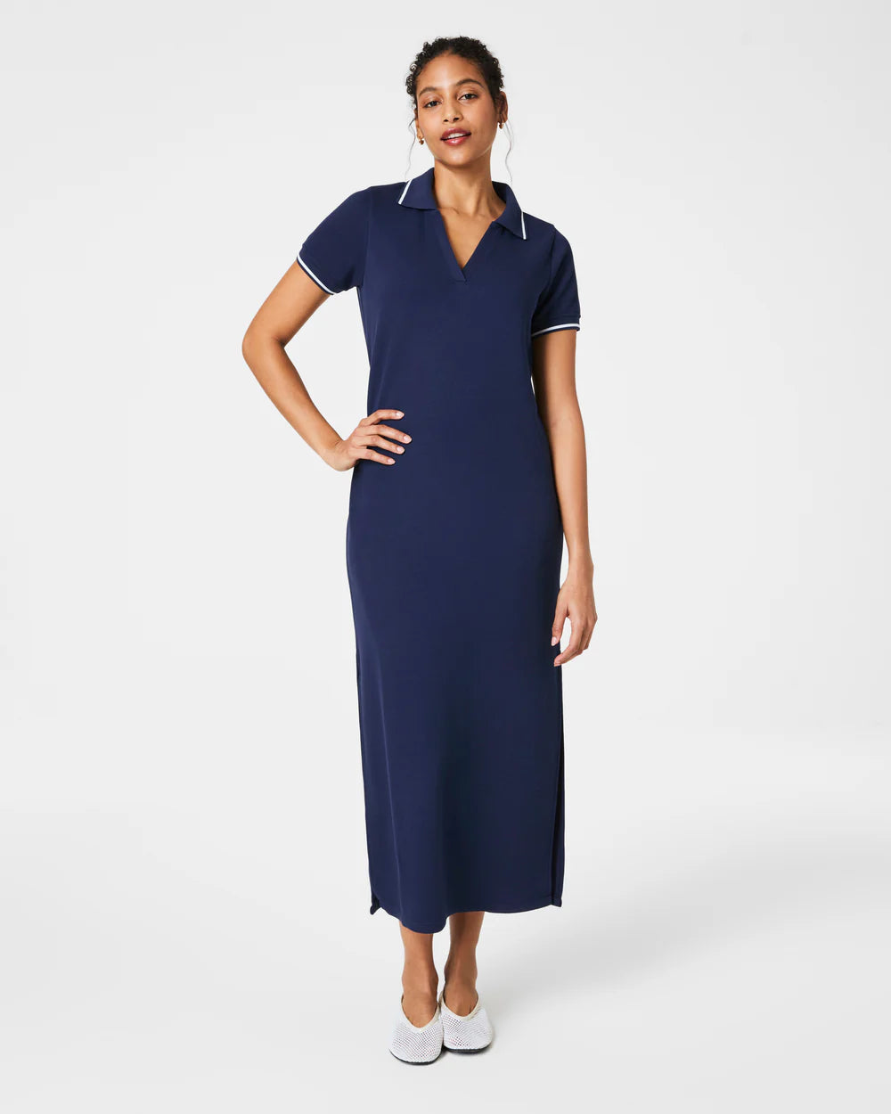 ★andar★ Cotton Flare Polo Dress AirPique Polo Dress | Timeless Navy – Charlotte's Inc