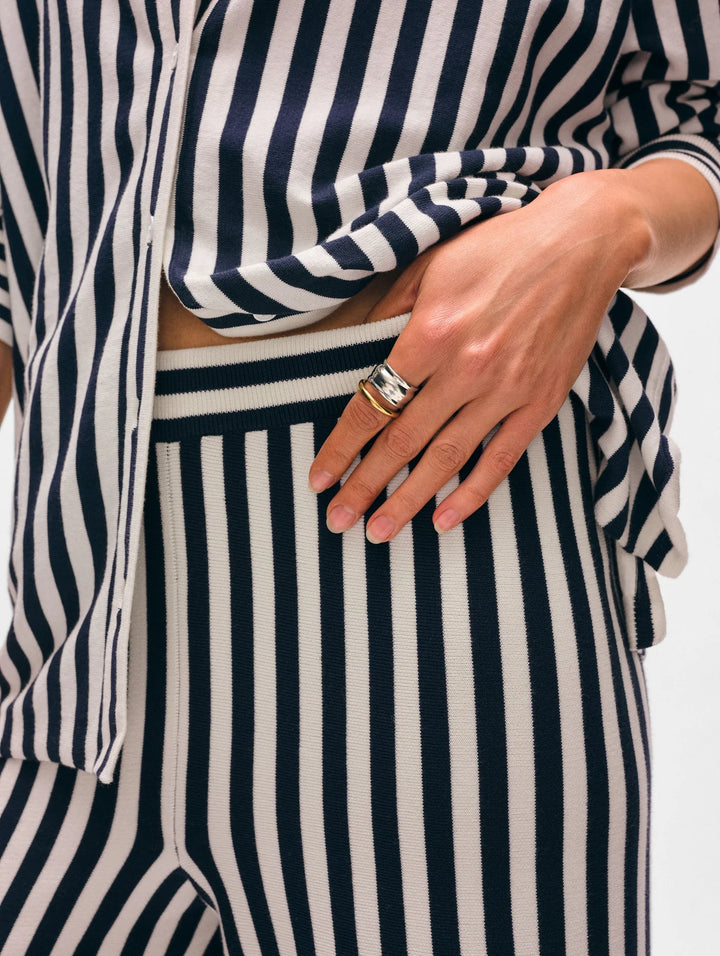 Superfine Organic Cotton Striped Wide Leg Pant | Navy