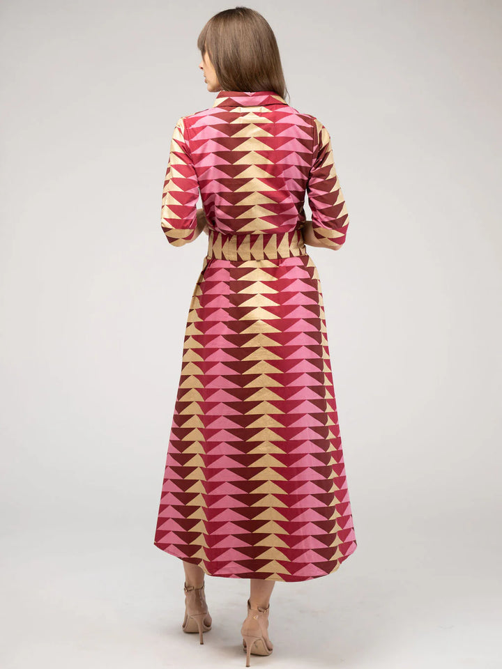 Eloise Dress | Bagru Triangle - Cranberry