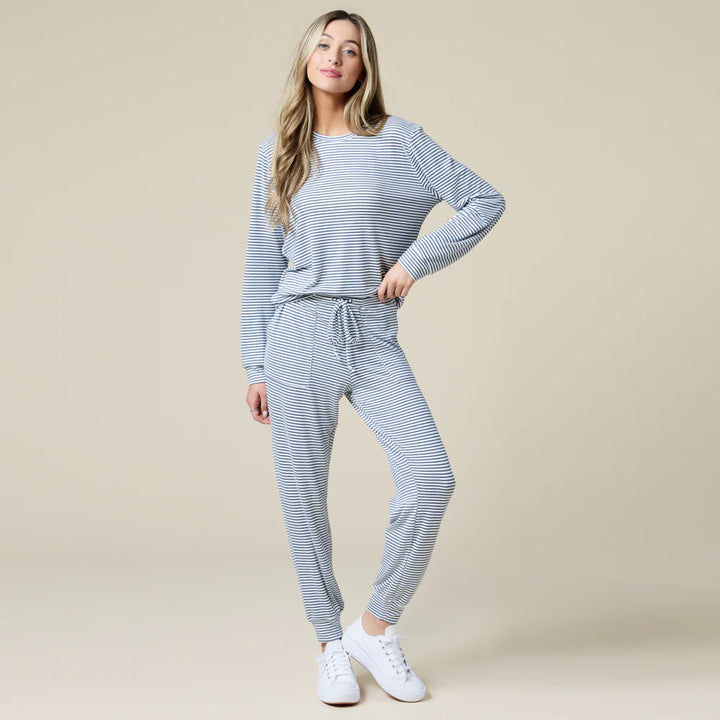 Dream Jersey Crew Neck Lounge Set | Indigo & White