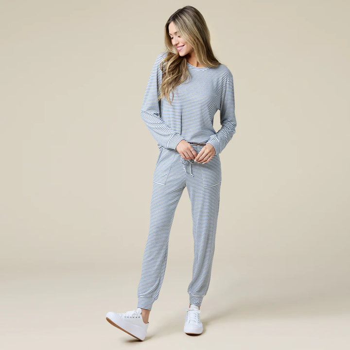 Dream Jersey Crew Neck Lounge Set | Indigo & White