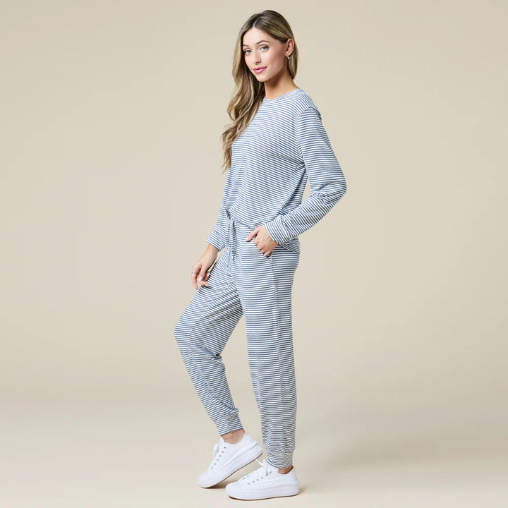 Dream Jersey Crew Neck Lounge Set | Indigo & White
