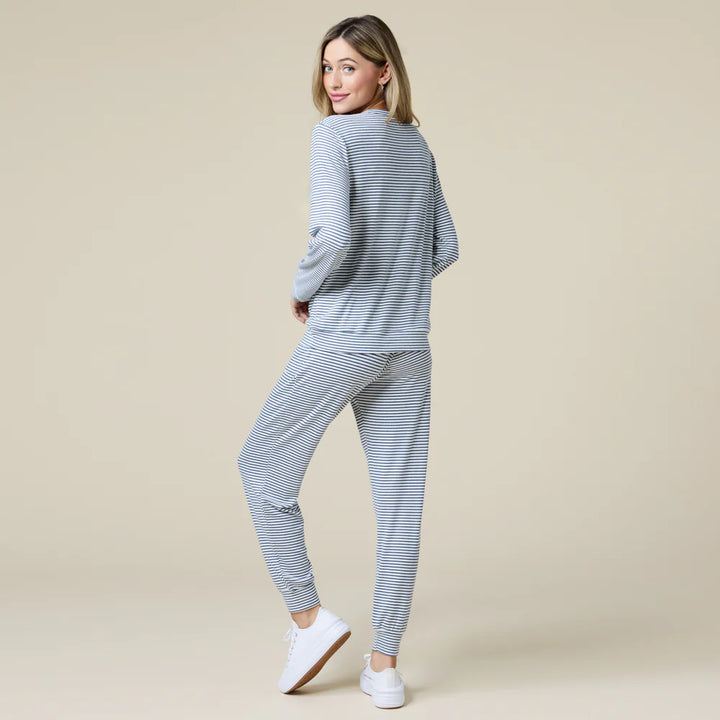 Dream Jersey Crew Neck Lounge Set | Indigo & White