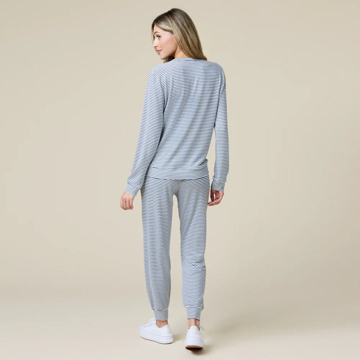 Dream Jersey Crew Neck Lounge Set | Indigo & White