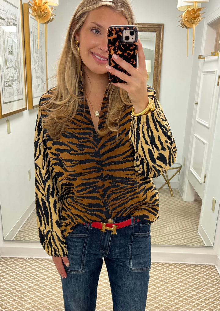 Long Sleeve Poppy Top | Tiger Jacquard