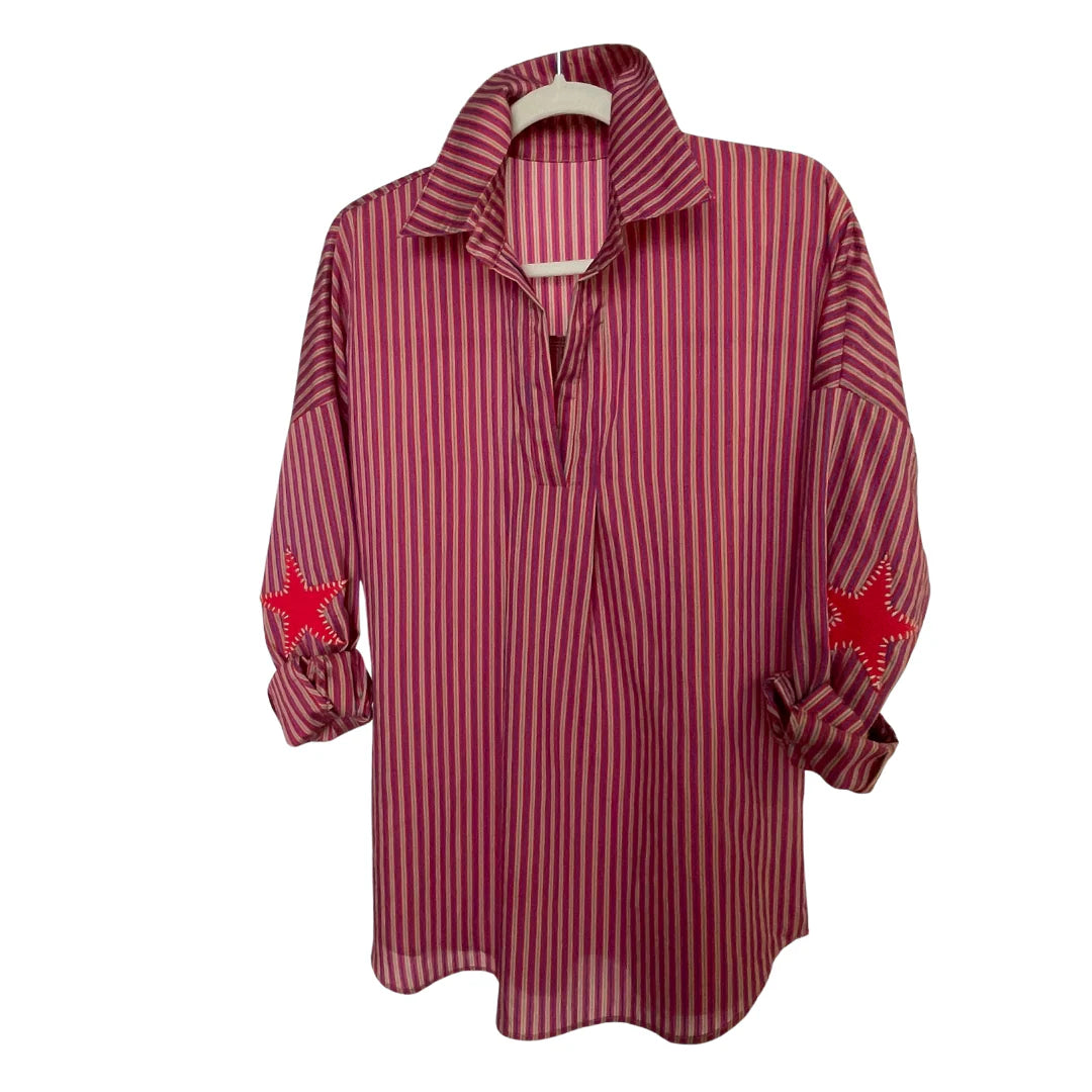 Preppy Star Elbow Top | Red Stripe