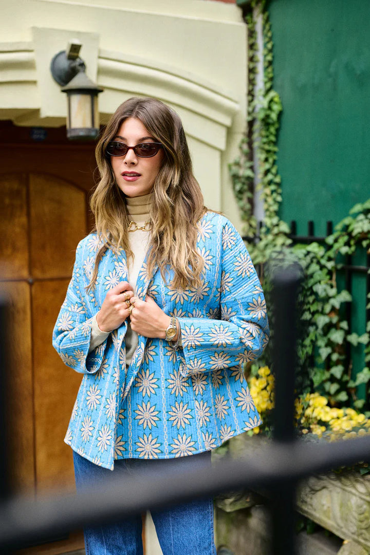 Allison Reversible Quilted Jacket | Blue Daisy