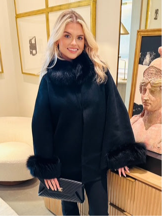 Linda Richards Genuine Fox and Wool Cape | Black