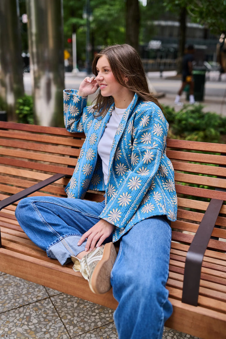 Allison Reversible Quilted Jacket | Blue Daisy