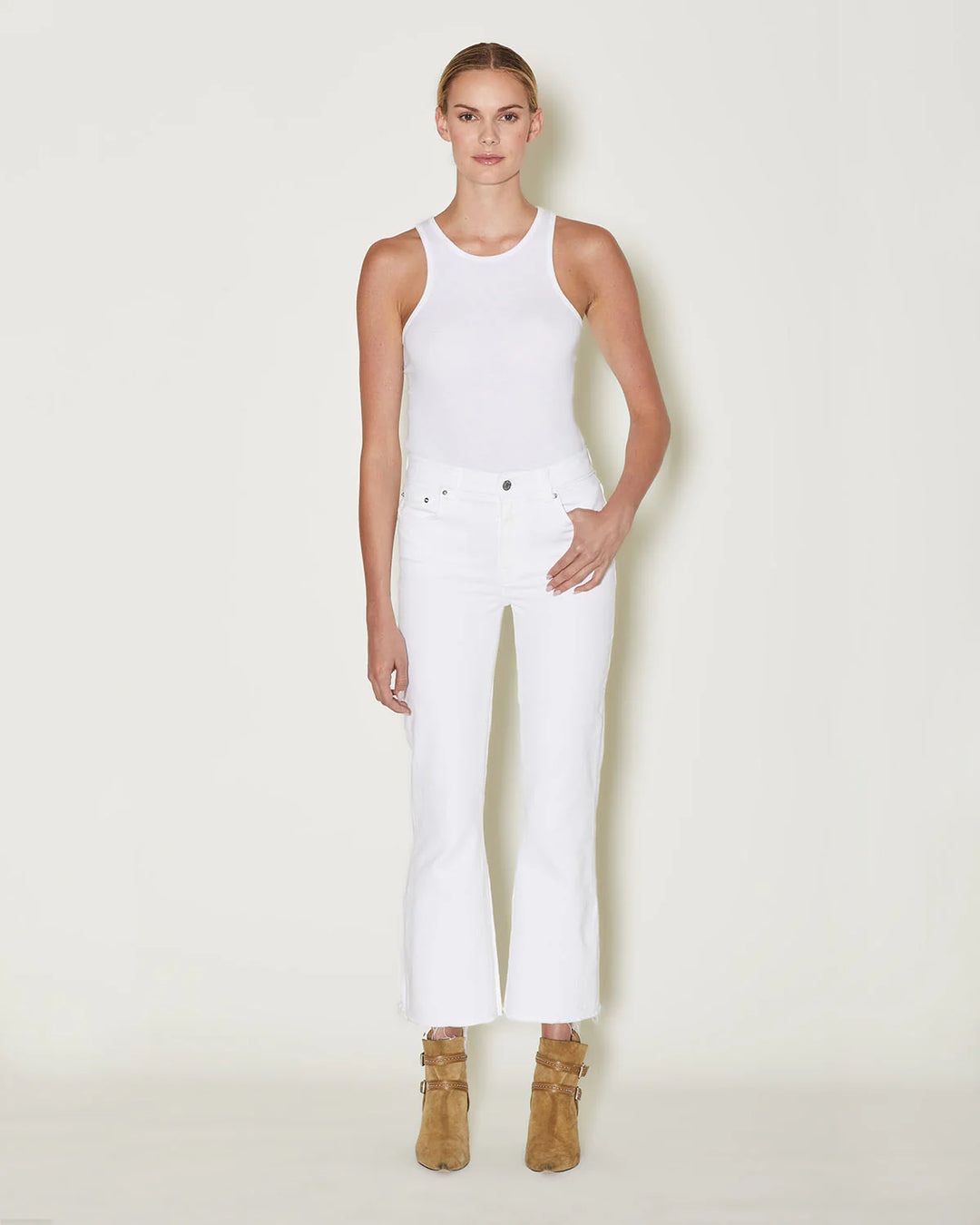 Le Jean Bella Crop Flare Jeans | White