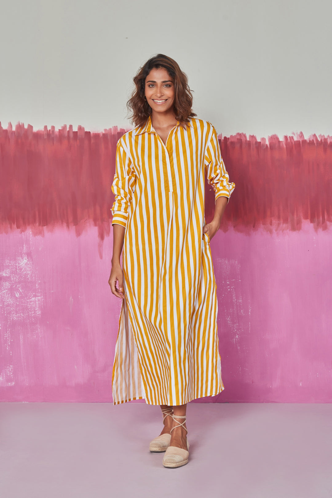 Crispy Brussels Long Kurta | Yellow Stripes