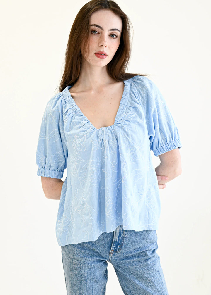 Marakesh Top |  Blue Embroidery