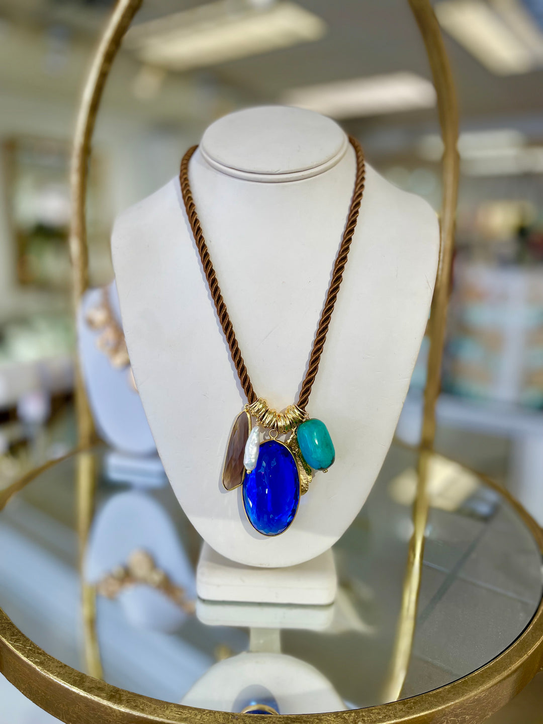 Reverie Multi Charm Brown Cord Necklace