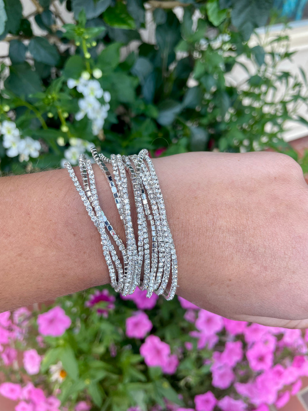 Crystal 12 Row Bracelet | Silver