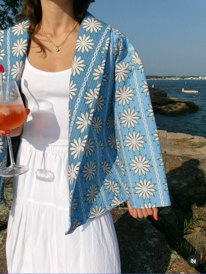 Allison Reversible Quilted Jacket | Blue Daisy