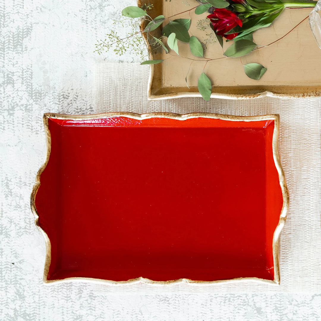 Vietri Florentine Wooden Accessories Red & Gold Handled Tray | + Sizes