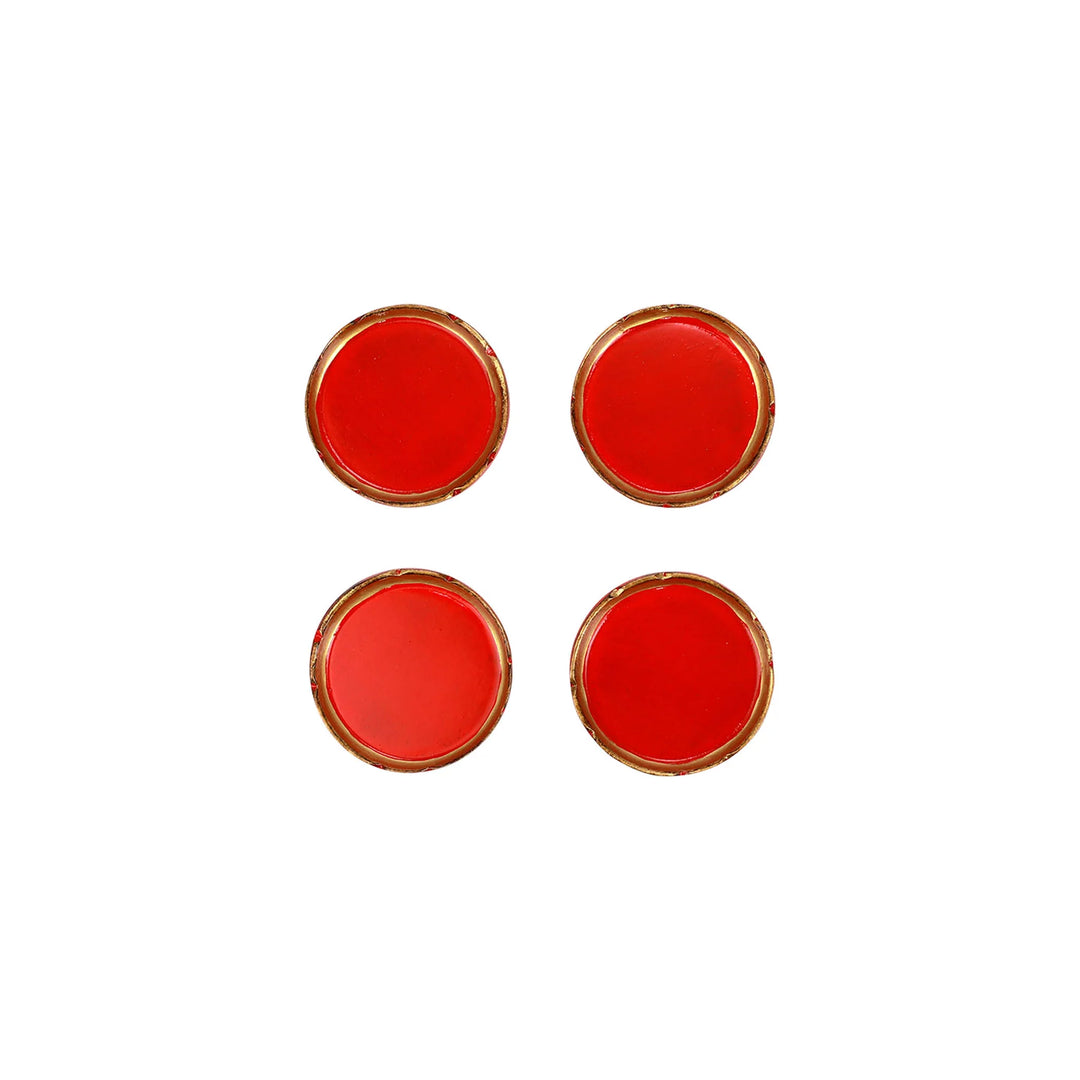 Vietri Florentine Wooden Accessories Red & Gold Coasters - Set Of 4