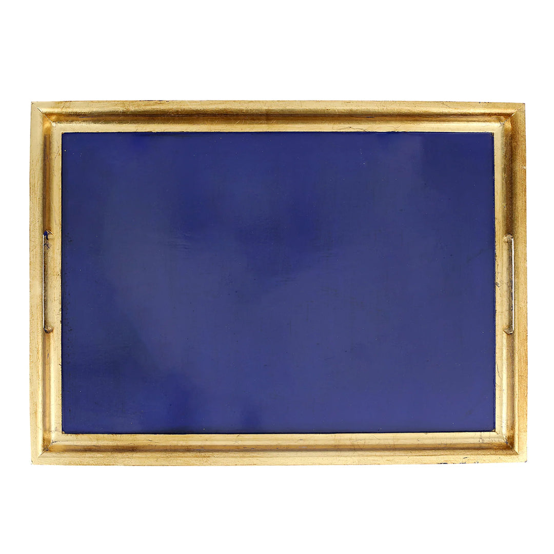 Florentine Wooden Accessories Cobalt and Gold Large Rectangular Tray