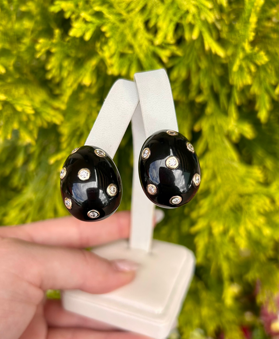 EZ5986 14kt Gold Onyx Earring with .98cts Diamonds