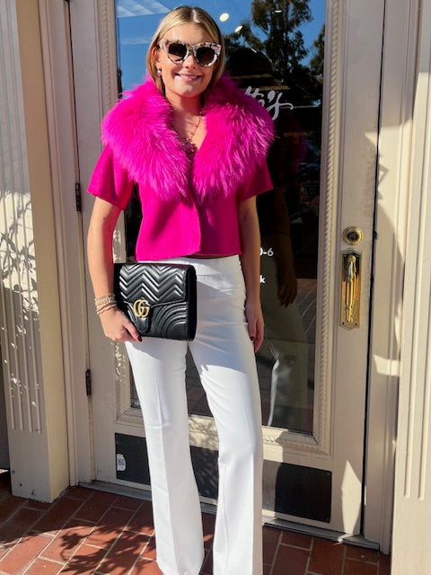 Short-Sleeve Jacket with Fur Collar | Glow Pink