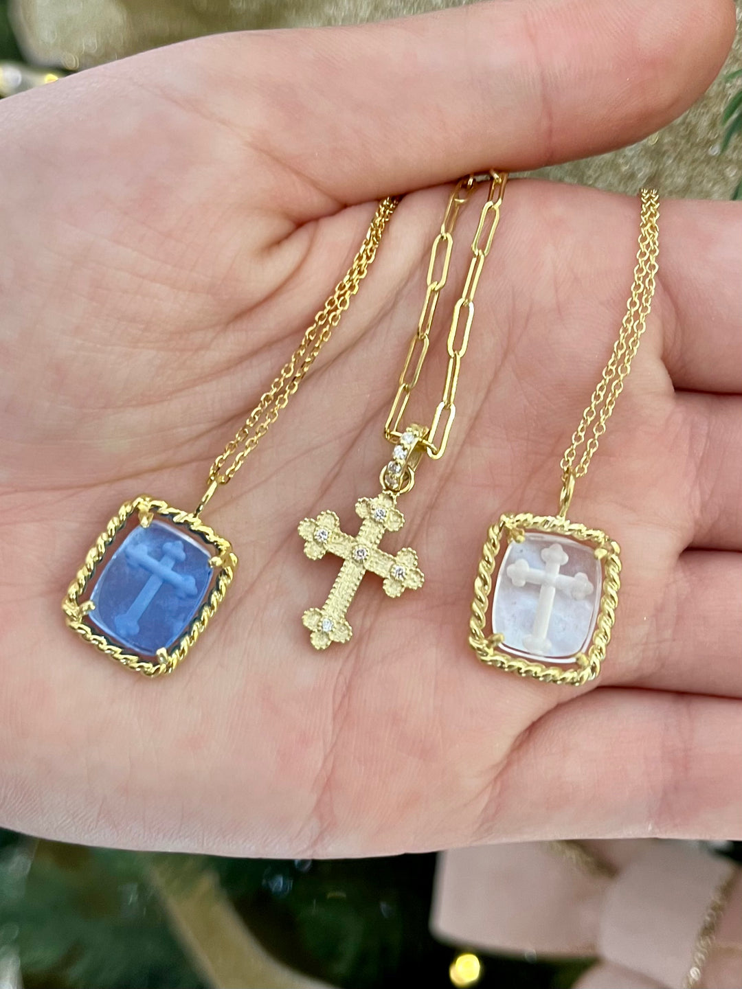 14kt Gld Cross Neck Charm w/ Venetian Glass 16" Chain + Colors