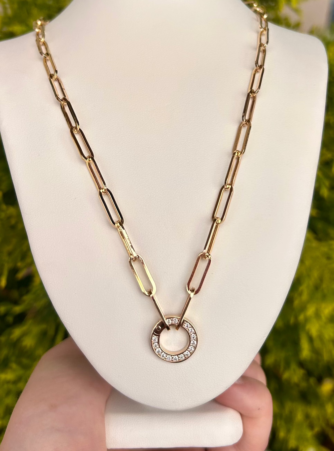NZ7879 14kt Gold 4.5mm Paperclip Necklace with Charm Holder & .30pts Dia