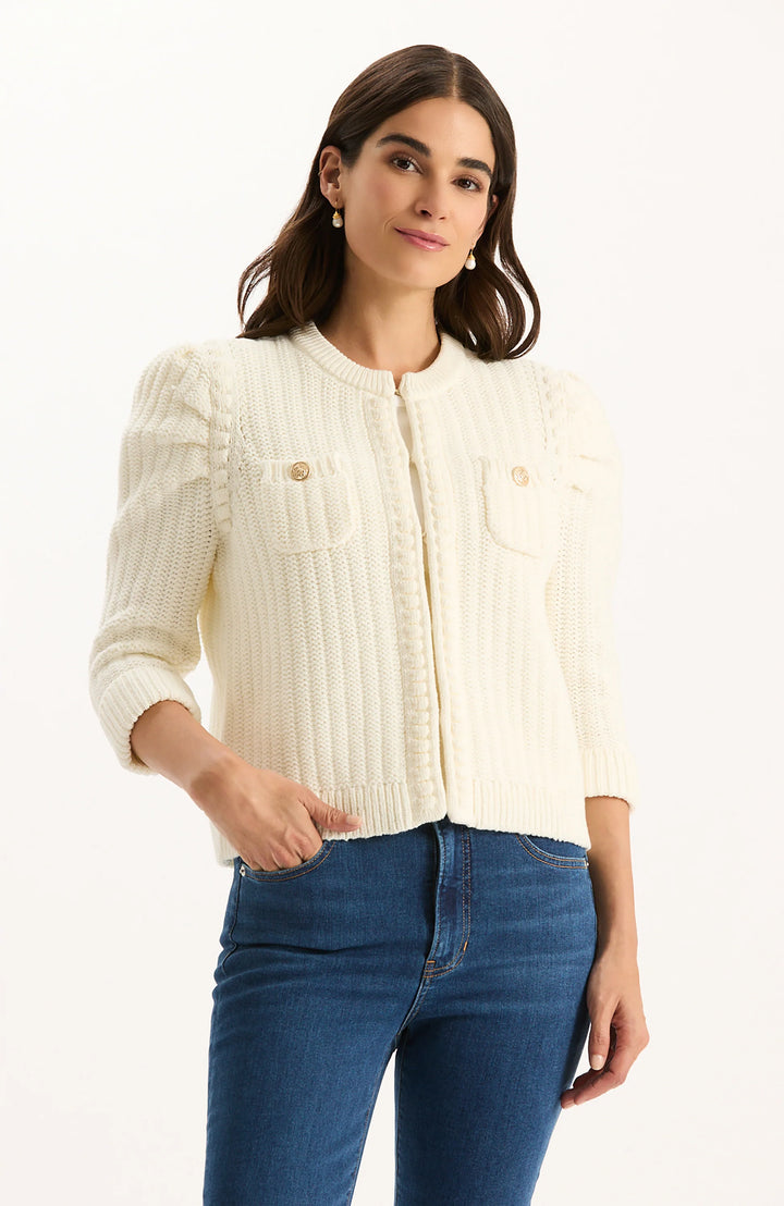 Liza Cotton Blend Knit Jacket | Ivory
