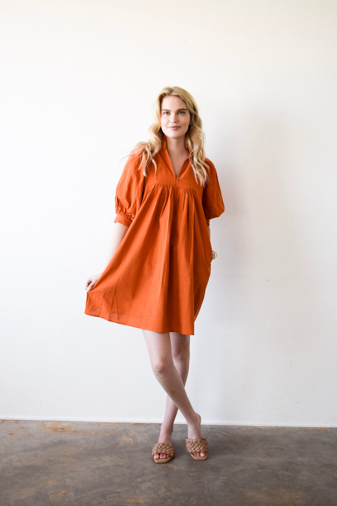Never A Wallflower High Neck Dress | Tangerine Woven