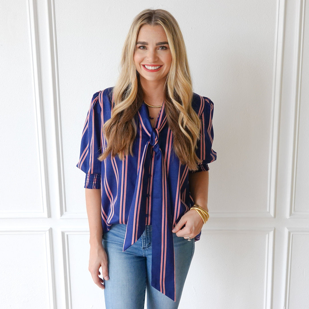 Holly Bow Top | Navy Stripe