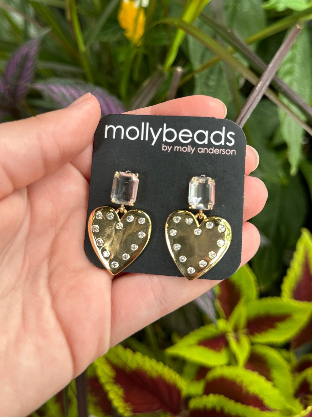 Gold Heart + Emerald Shape Stud Earrings