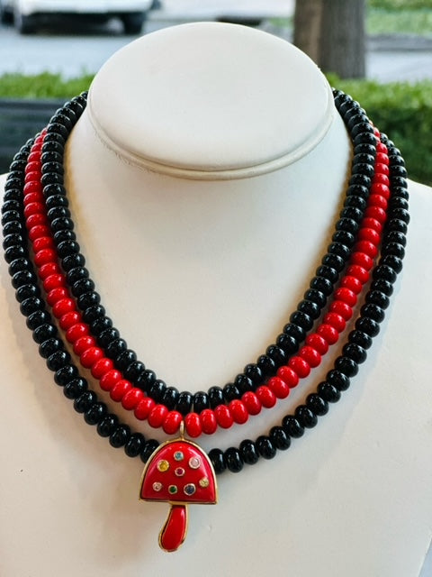 Boho Beads Mushroom Necklace | Red