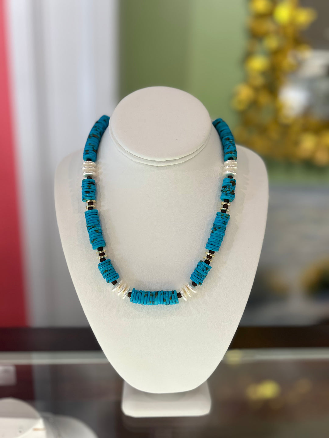 Knotty Bling Turquoise and Pearl Necklace