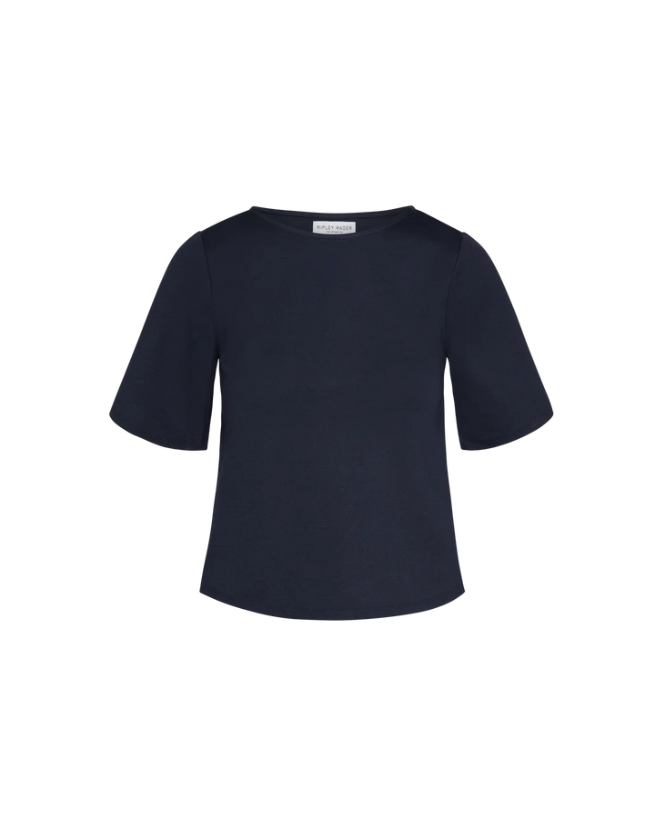 Ponte Knit Short Sleeve Top Extended | Navy