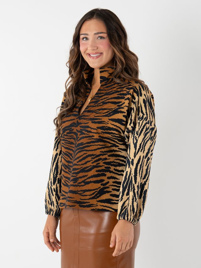 Long Sleeve Poppy Top | Tiger Jacquard
