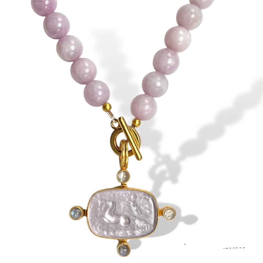 Pink Intaglio on Kunzite Necklace