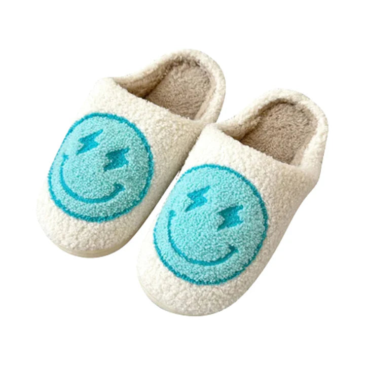 Plush Smiley Face Slippers | Blue