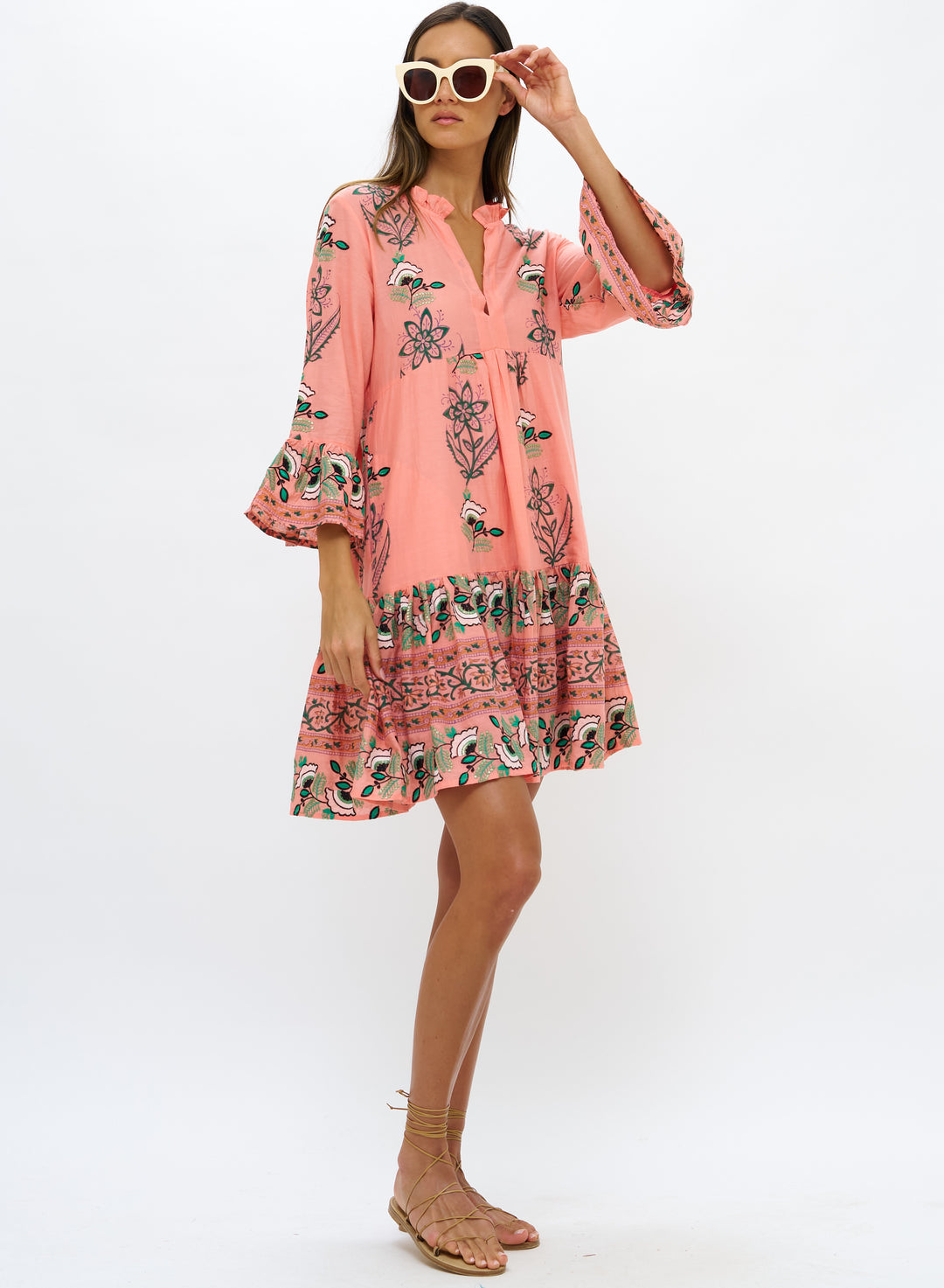 Oliphant Bell Sleeve Tiered Mini | Udaipur Coral