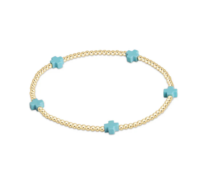 Signature Cross Small Gold Pattern 2mm Bead Bracelet | + Colors