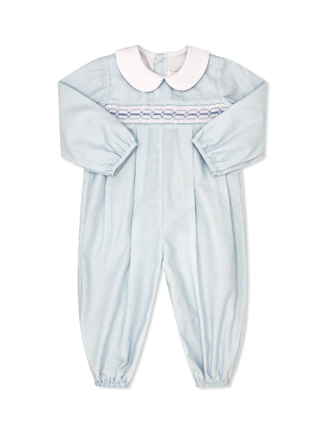 Christopher Romper Long | Baby Blue Minigingham