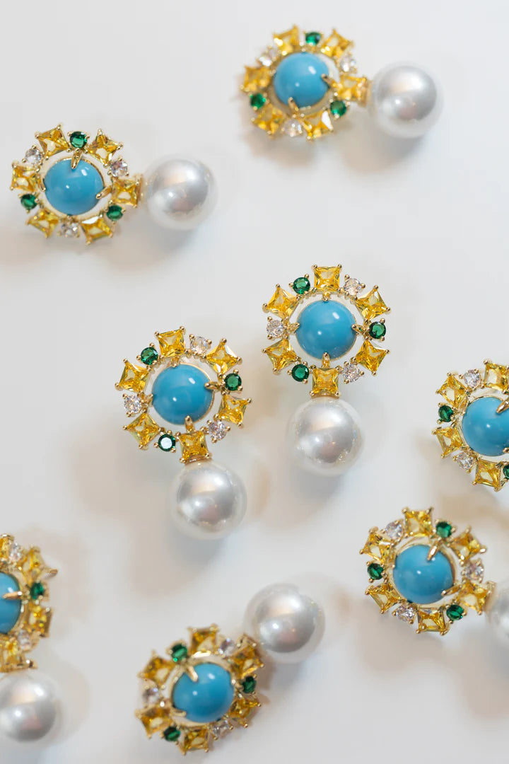Palm Beach Glam Vintage Pearl and Turquoise Earrings