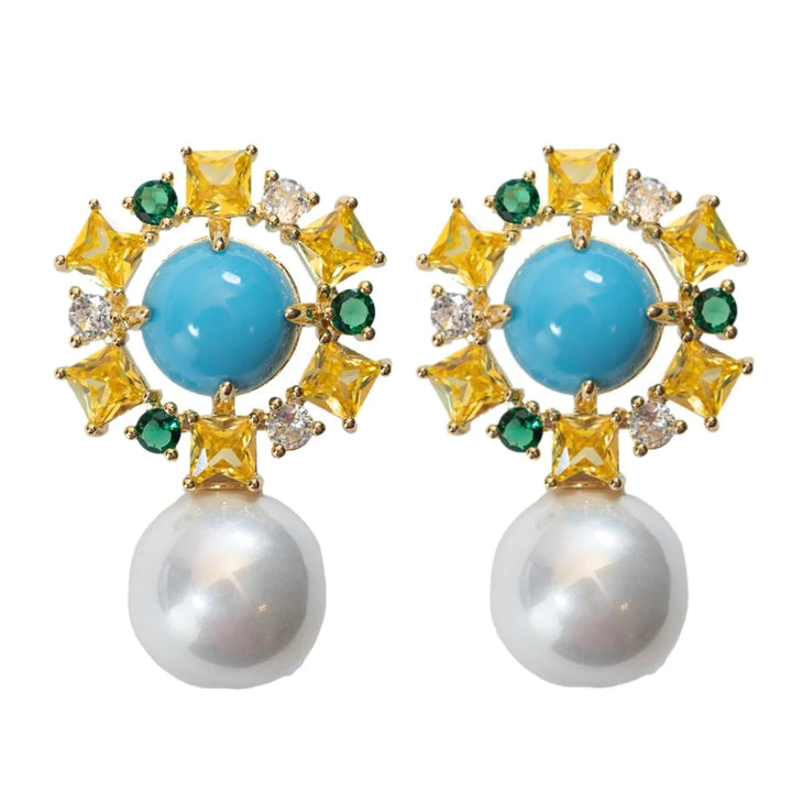 Palm Beach Glam Vintage Pearl and Turquoise Earrings