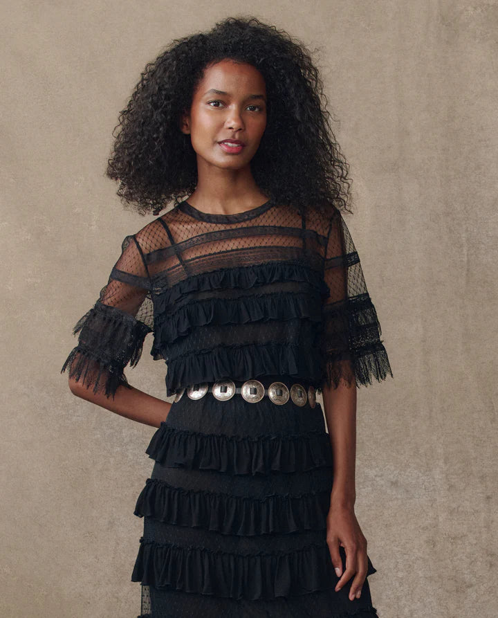 The Winter Mesh Flounce Top | Black