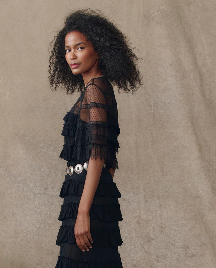 The Winter Mesh Flounce Top | Black