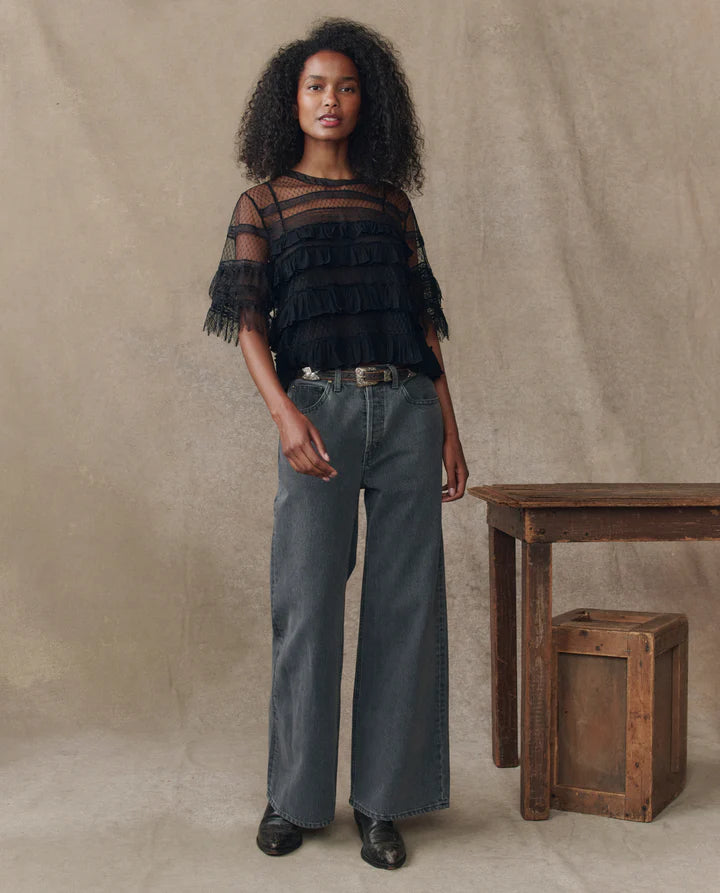 The Winter Mesh Flounce Top | Black